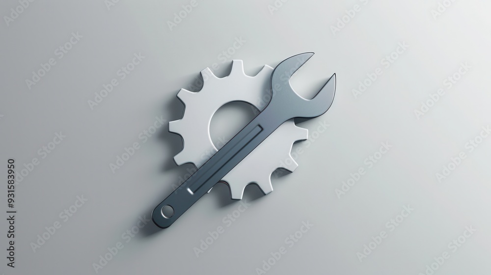 Poster a simple logo showcases a gear integrated with a wrench, embodying themes of industry and mechanical