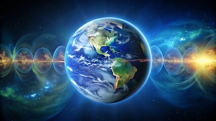 Naklejka premium Earth shifting to higher frequency timelines, Earth, shifting, higher frequency, timelines, transformation