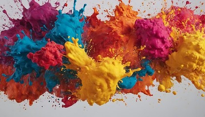 Large colorful splash of multicolored paint that scatters in different directions. Rainbow colored liquid explosion illustration, isolated on white8