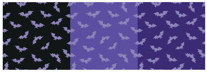 Bats seamless pattern. Set of black and violet Halloween Backdrops.