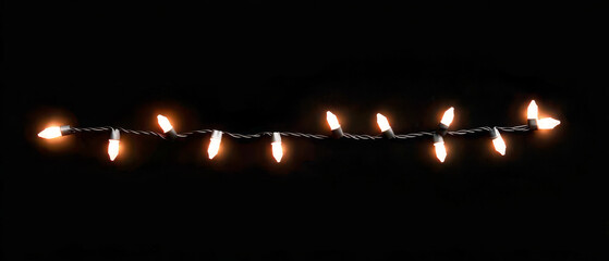 String lights glowing softly against a black background. Ideal for holiday decorations, festive events, or atmospheric lighting in photos and designs.