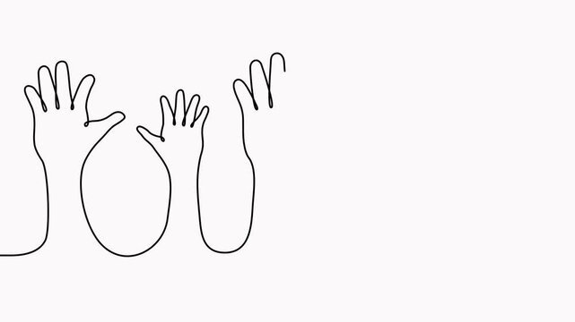Hands raised up continuous line art drawn animated video.