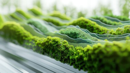 The background is made of live green moss. Eco-friendly wall decoration with plants. High quality photo