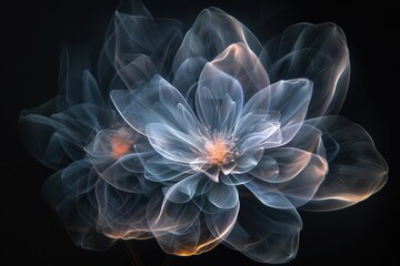 Obraz premium An abstract holographic flower with petals made of light, glowing softly in a dark background