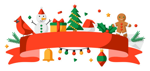 Merry Christmas greeting card. Holiday illustration in cartoon style.