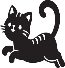 The cat is depicted in a playfulpose vector-style silhouette illustration of a cat against a white background