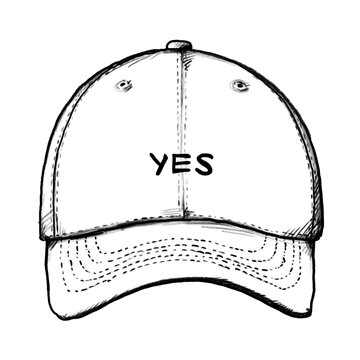 YES, Schirmm&uuml;tze, Cap, Cappy, Zeichnung, handgezeichnete Bleistift-Illustration, transparenter Hintergrund, PNG