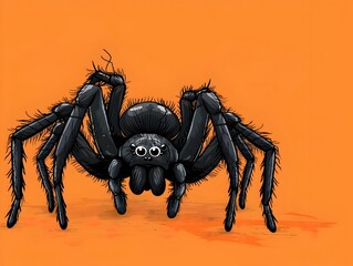 Creepy Cartoon Spider in Halloween Themed Horror Scene with Clear Background