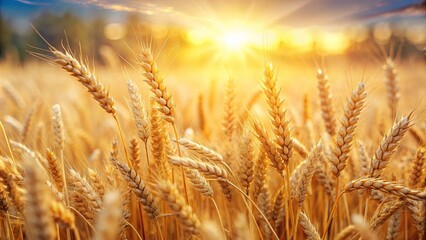 Fototapeta premium A beautiful wheat field with sunlight creating bokeh effect in the background, wheat, field, agriculture, nature, rural