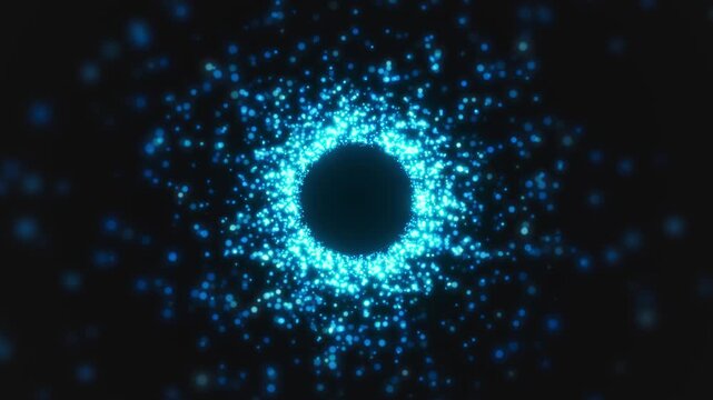 Video animation of blue particles in a tunnel on a dark background - abstract background.