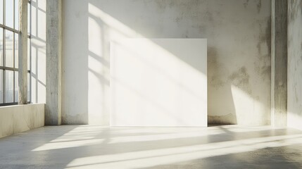 Obraz premium A large white canvas in a sunlit room, exploring the balance between emptiness and potential.