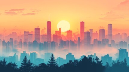 Smart Cities with AI-Optimized Air Quality Management: A city skyline with sensors monitoring and controlling air pollution, all managed by AI.