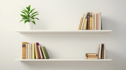 A minimalist bookshelf with only one or two carefully placed books, emphasizing simplicity.