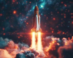 Fototapeta premium Rocket launch into space, vibrant scene, high detail, dynamic