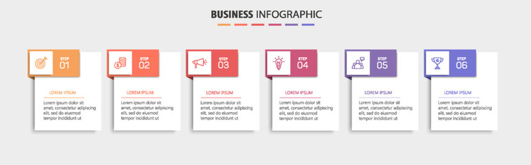 Business infographics design template with 6 options, steps or processes