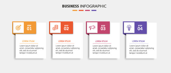 Vector infographic template with 4 steps for business. Can be used for workflow layout, presentations, diagram, annual report, web design	