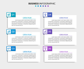 Business infographics design template with 6 options, steps or processes