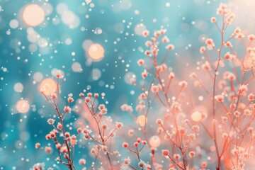Winter branches with delicate frost-covered buds on a vibrant blue bokeh background. Ideal for seasonal and nature-themed designs.