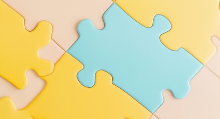 Obraz premium Blue and yellow pastel-colored puzzle pieces folded into a single pattern. The concept of business connections, diversity, teamwork and cooperation