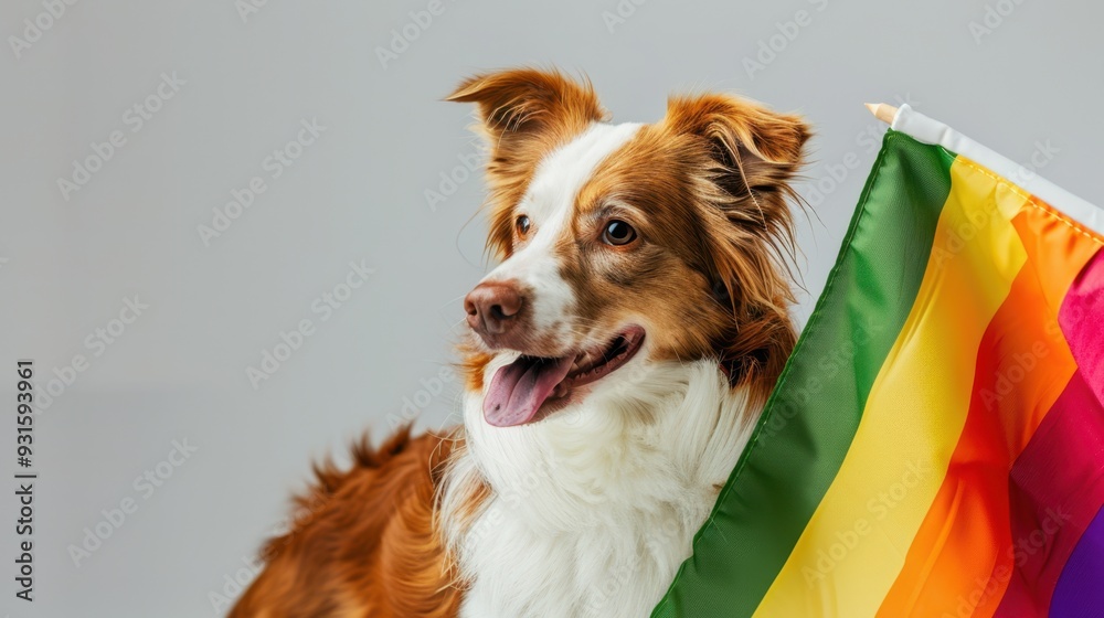 Wall mural The dog with rainbow flag