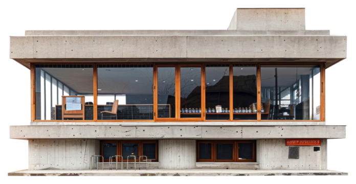 PNG Brutalism coffee shop architecture building furniture.