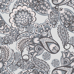 Paisley and ethnic flowers seamless vector pattern. floral vintage background