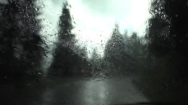 Traffic in Rain, Driving Car, Storm on the Road, Highway, Rainy Drops View 4K