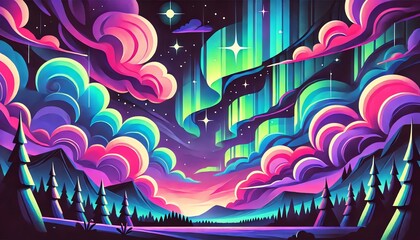 Obraz premium A vibrant, colorful night sky scene with an artistic touch