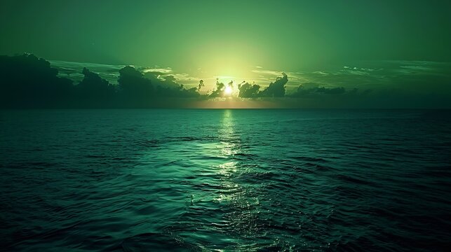 Dark green sunset above the Caribbean sea : Generative AI