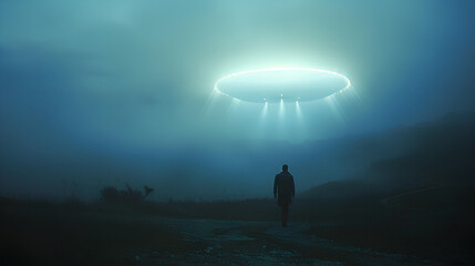 a ufo flying in the middle of the forest