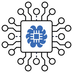 An icon of a neural network chip with multiple connections, symbolizing AI-powered networks, machine learning, and advanced computing systems.