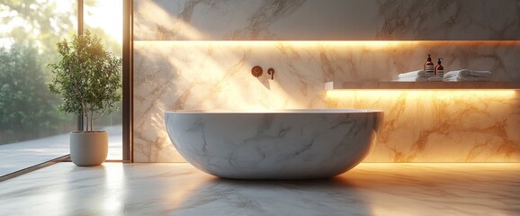 Stylish Bathroom With Marble Panels And Luxurious Fixtures