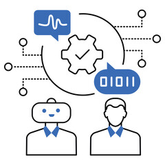 An icon depicting natural language processing with text elements, showcasing AI-powered chatbots, sentiment analysis, language translation, and conversational AI advancements.