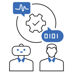 An icon depicting natural language processing with text elements, showcasing AI-powered chatbots, sentiment analysis, language translation, and conversational AI advancements.