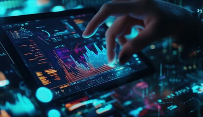 Tablet with Holographic Financial Data Overlay