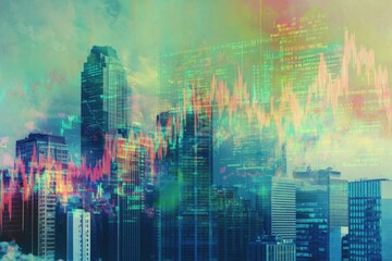 Obraz premium City Skyline with Superimposed Financial Graphs