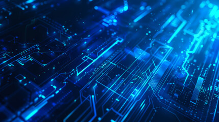 Fototapeta premium Abstract technology background in blue tones with backlit light. Copy space.