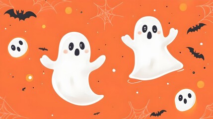 Spooky Cute Ghost Cartoon Patterns in Halloween Themed Backdrop