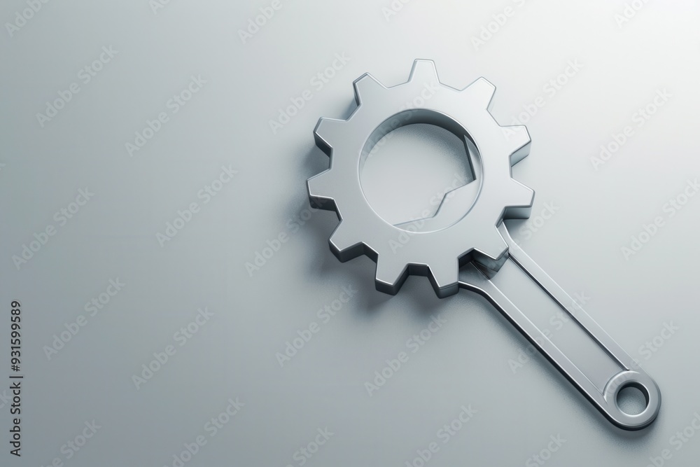 Aufkleber A sleek metallic gear logo rests on a smooth surface, depicting themes of innovation, technology, and engineering in a minimalistic design. Generative AI