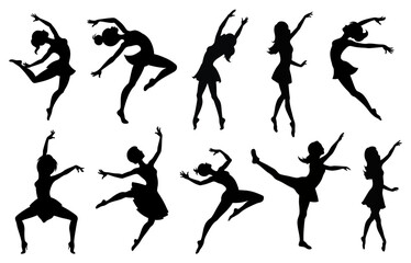 A girl performs an expressive dance silhouette vector  illustration.
