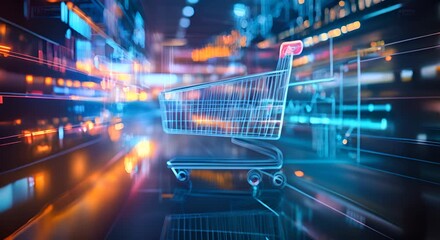 E-commerce Metrics Futuristic Background for Online Retail Analytics. Dynamic data visualization, charts, and graphs presenting insights into digital commerce trends and performance - Powered by Adobe