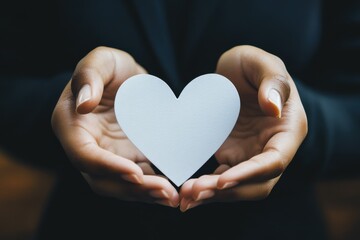Obraz premium Person in Black Suit Holding White Paper Heart with Both Hands