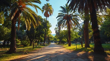 Obraz premium Palms in Athens Greece park 2023 summer : Generative AI