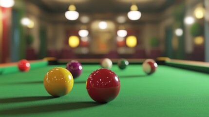 3D Cartoon Snooker Scene with Player and Balls