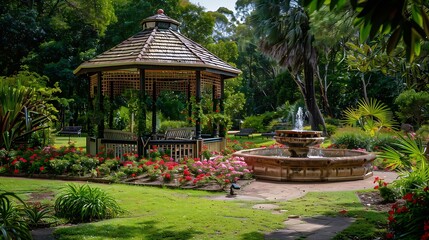 Fototapeta premium The Toowoomba Queens Park and Botanic Gardens is a heritagelisted botanic garden established in 1870 for public recreation and botanic research in Toowoomba : Generative AI