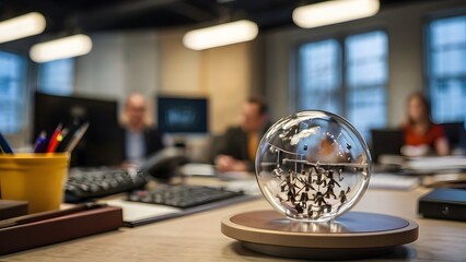 A symbolic representation of interconnectedness and collaboration, this glass globe showcases miniature figures working together towards a common goal.24