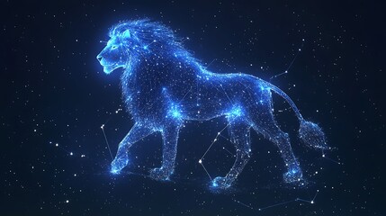 A digital rendering of the Leo constellation, depicted as a glowing lion against a starry night sky.