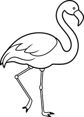Enjoy a delightful flamingo coloring page for children, with detailed black and white graphics ready for vibrant colors