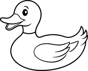 Adorable duck design for children's coloring fun. Clear black and white graphic