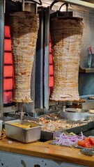 gyros  or giros pile baking traditional street food of meat  in greece